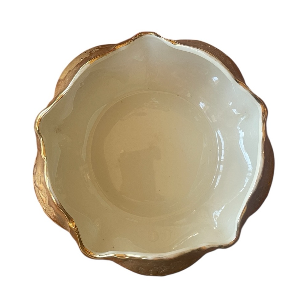 Vtg Kass China Co Weeping Bowl Gold 22K Drip Glaze Scalloped Rim MCM Centerpiece - Picture 2 of 7